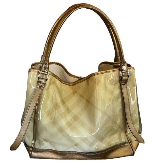 Burberry Handbags - Burberry Lawrence Gold Yellow Supernova Plaid Vinyl Tote